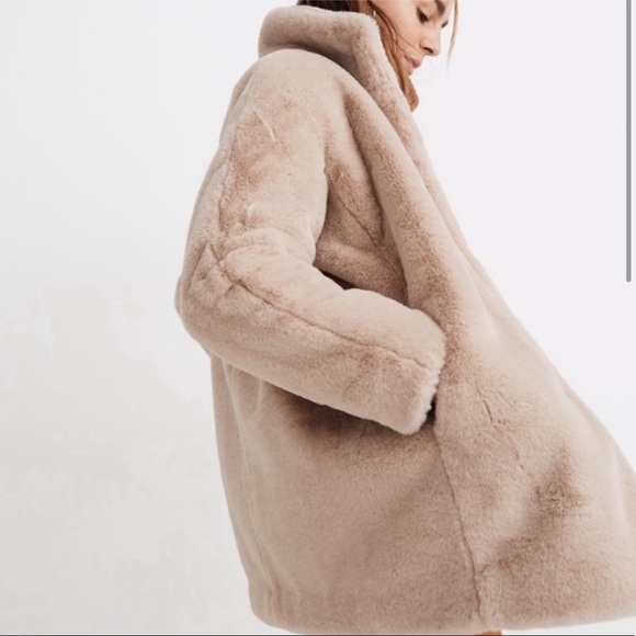 NWT Madewell Faux Fur Coat in Bisque - Picture 3 of 11